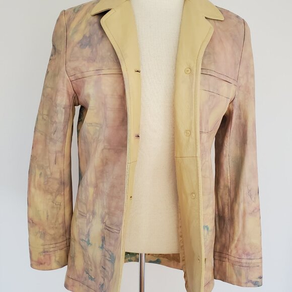 Escada 34 leather jacket tan pink beige blue purple white gray 4 6 small medium - Picture 10 of 10